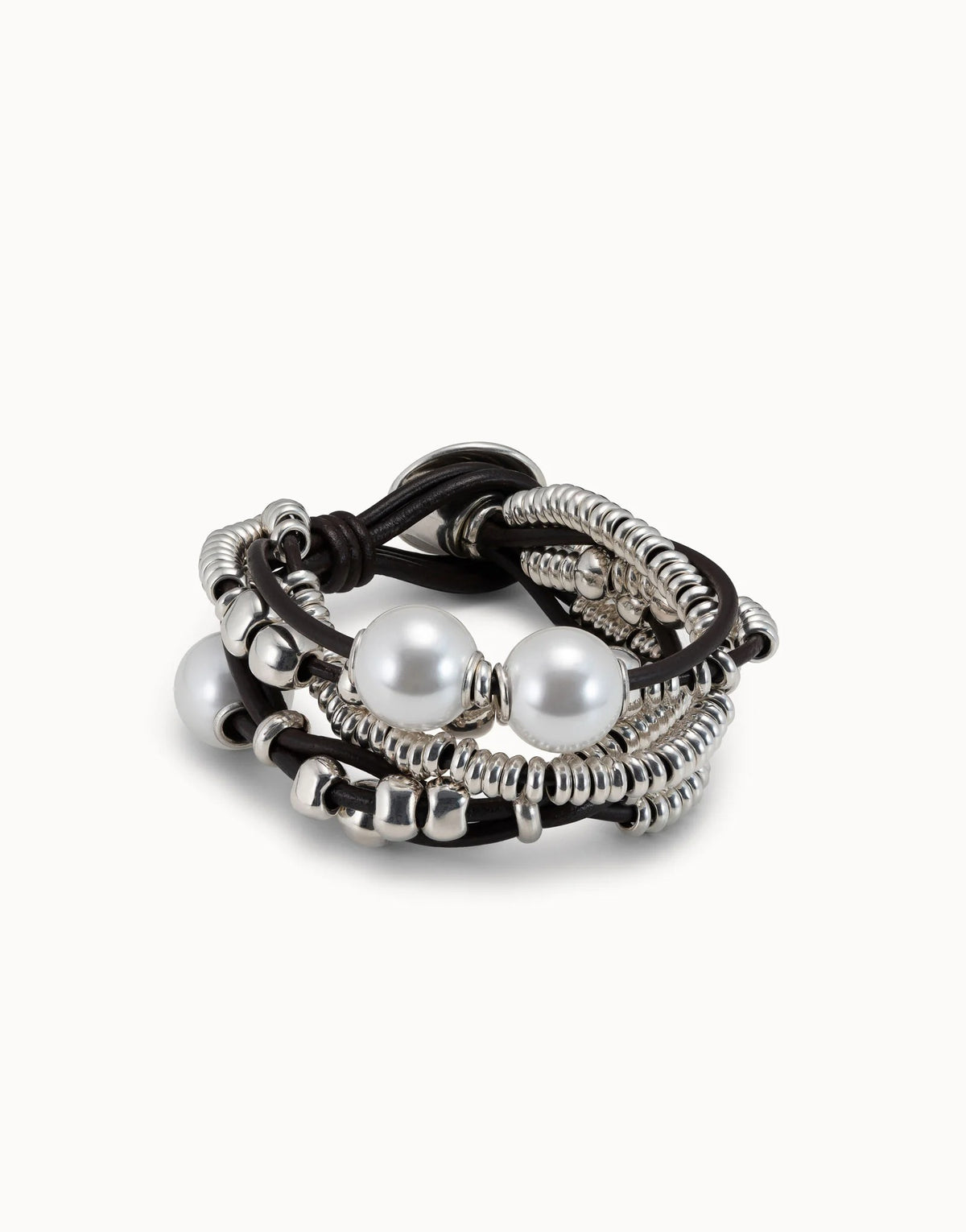 Leather Beaed Bracelet With Pearls
