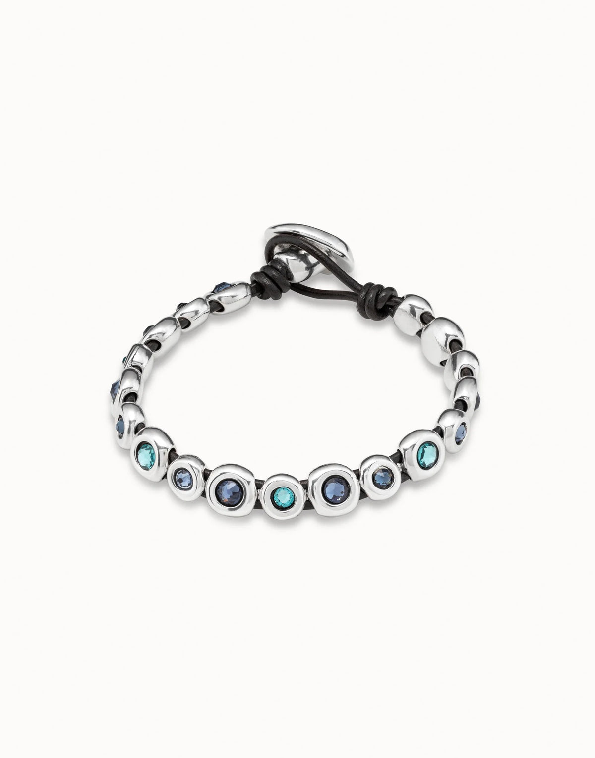 Leather Bracelet With Blue Crystals