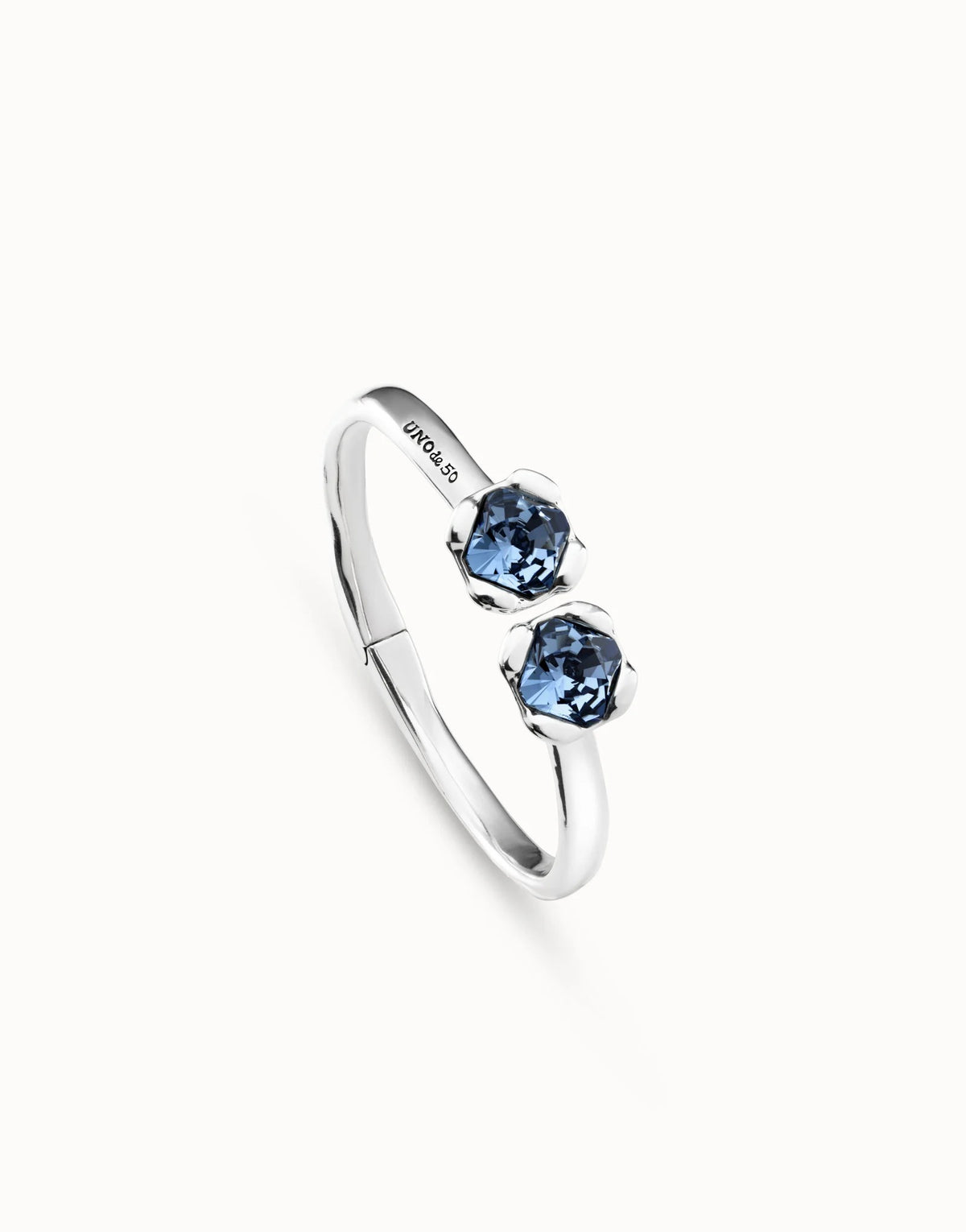 Bangle Bracelet With Two Blue Crystals - Silver