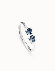 Bangle Bracelet With Two Blue Crystals - Silver