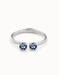 Bangle Bracelet With Two Blue Crystals - Silver