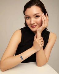 Bangle Bracelet With Two Blue Crystals - Silver