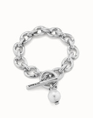 Large Link Chain Bracelet With a Pearl - Silver