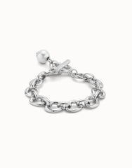 Large Link Chain Bracelet With a Pearl - Silver