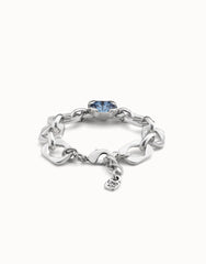 Link Chain Bracelet With a Blue Crystal