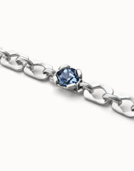 Link Chain Bracelet With a Blue Crystal