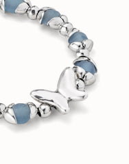 Beaded Bracelet With Blue Crystals and Central Butterfly