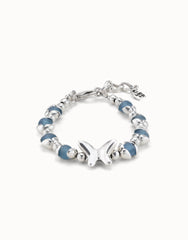 Beaded Bracelet With Blue Crystals and Central Butterfly