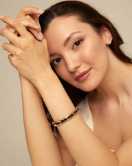 Leather Bracelet With Rectangular Links - Gold