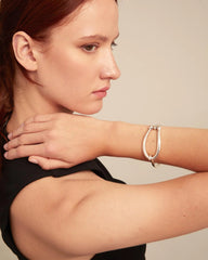 Bangle Bracelet Large Link And Inner Spring - Silver