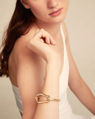 Bangle Bracelet Large Link And Inner Spring - Gold