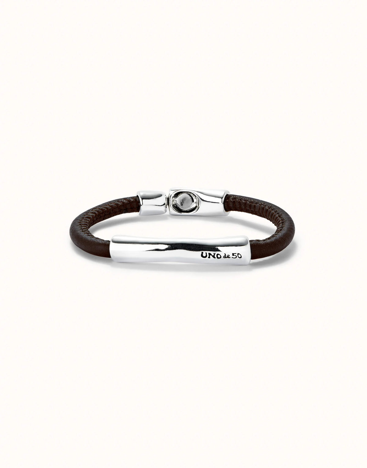 Brown Leather Bracelet With Sterling Silver Plated Metal Alloy Clasp