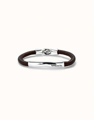 Brown Leather Bracelet With Sterling Silver Plated Metal Alloy Clasp