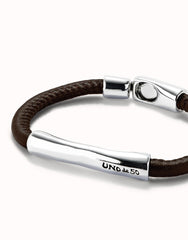 Brown Leather Bracelet With Sterling Silver Plated Metal Alloy Clasp