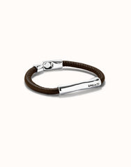 Brown Leather Bracelet With Sterling Silver Plated Metal Alloy Clasp