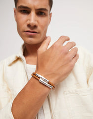 Double Camel Leather Bracelet With Two Metal Tubes