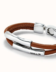 Double Camel Leather Bracelet With Two Metal Tubes