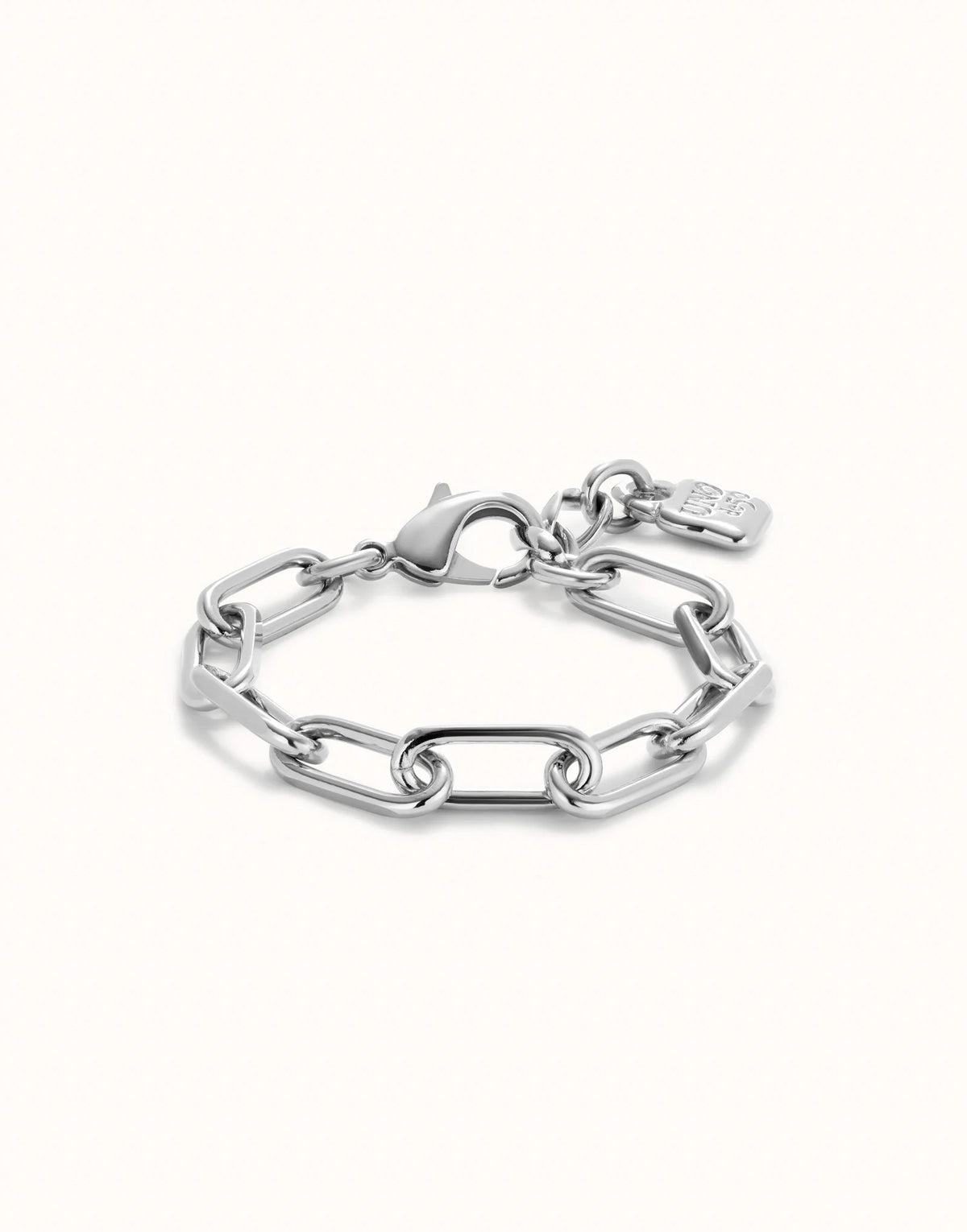 Paper Clip Link Bracelet With Padlock - Silver