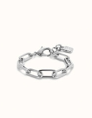 Paper Clip Link Bracelet With Padlock - Silver