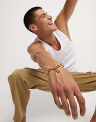 Paper Clip Link Bracelet With Padlock - Gold