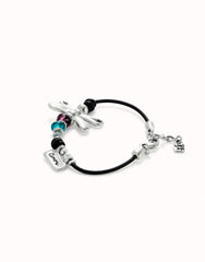 Leather Bracelet With Dragonfly And Multicolored Crystals