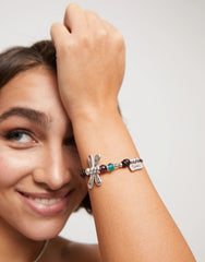 Leather Bracelet With Dragonfly And Multicolored Crystals