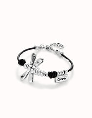 Leather Bracelet With Metal Dragonfly