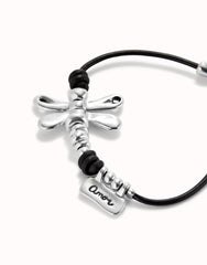 Leather Bracelet With Metal Dragonfly