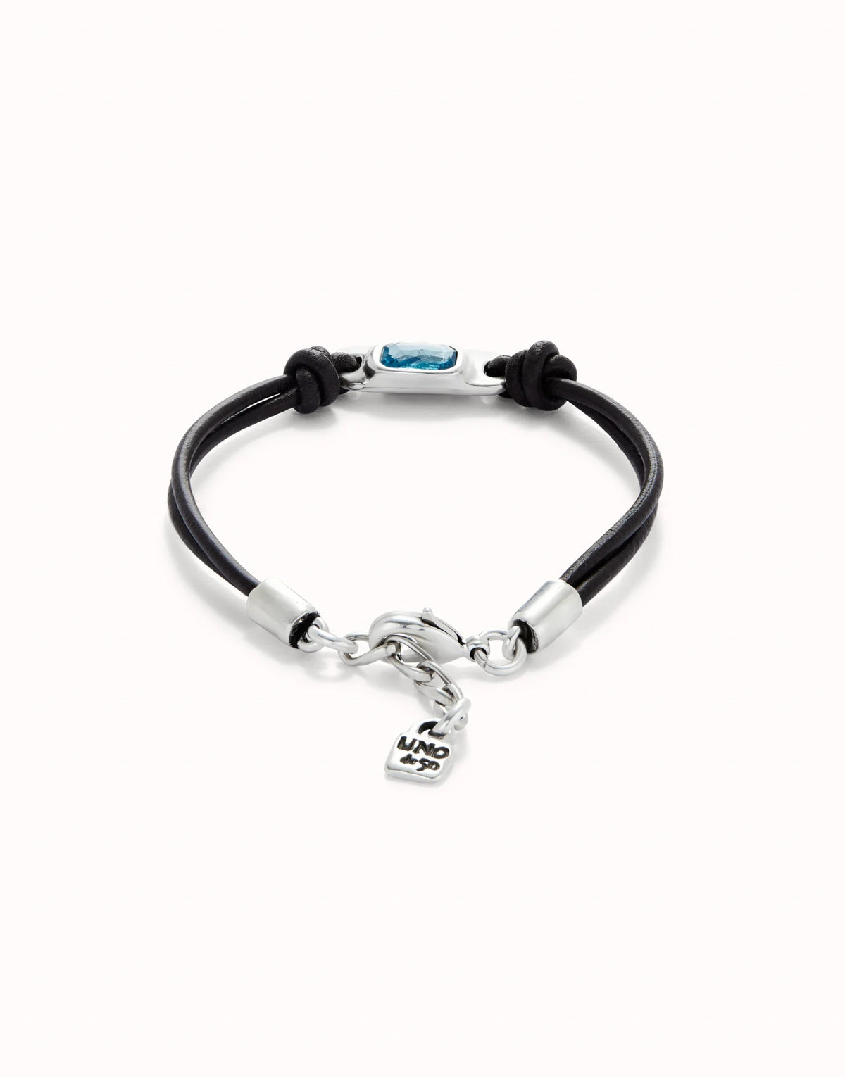 Bracelet Leather With Blue Crystal - Silver