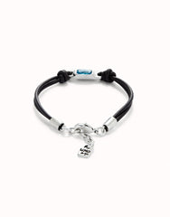 Bracelet Leather With Blue Crystal - Silver