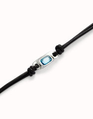 Bracelet Leather With Blue Crystal - Silver