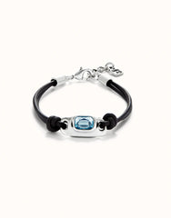 Bracelet Leather With Blue Crystal - Silver