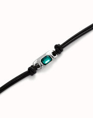Leather Bracelet With A Green Crystal - Silver