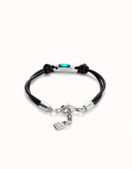 Leather Bracelet With A Green Crystal - Silver