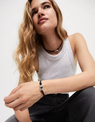 Leather Bracelet With A Green Crystal - Silver