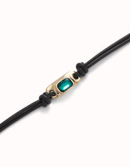 Leather Bracelet With A Green Crystal - Gold