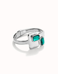 Bangle Bracelet With Green Crystals - Silver