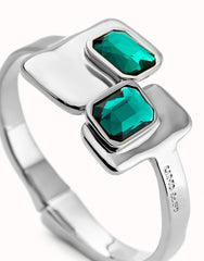Bangle Bracelet With Green Crystals - Silver