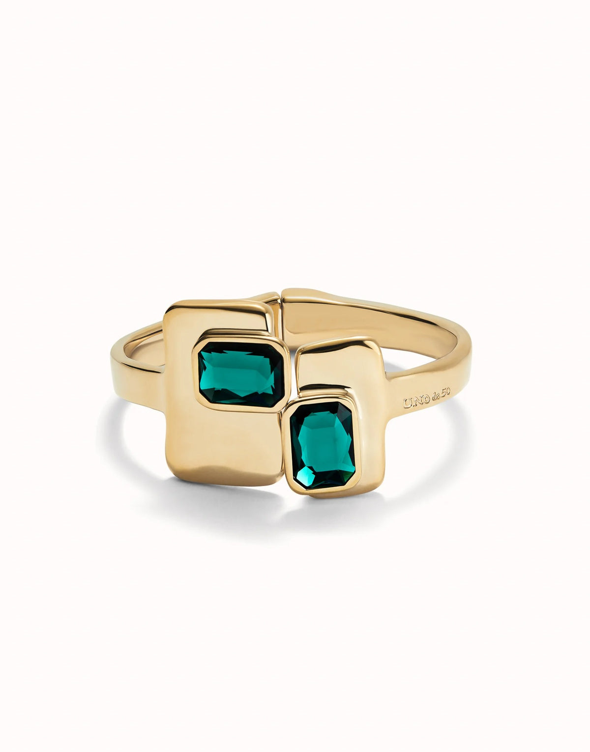 Bangle Bracelet With Green Crystals - Gold