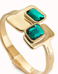 Bangle Bracelet With Green Crystals - Gold