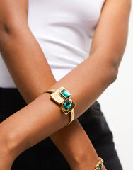 Bangle Bracelet With Green Crystals - Gold
