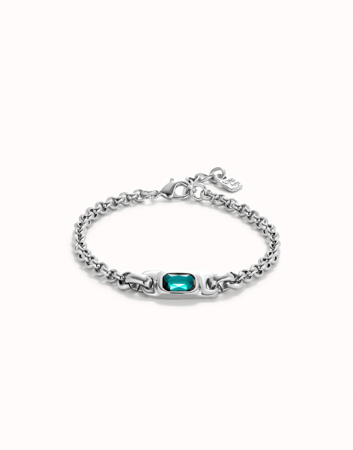 Chain Bracelet With Green Crystal - Silver