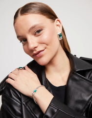 Chain Bracelet With Green Crystal - Silver