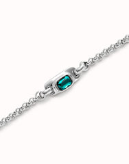 Chain Bracelet With Green Crystal - Silver