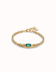 Chain Bracelet With Green Crystal - Gold