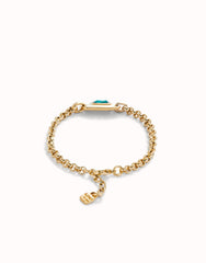 Chain Bracelet With Green Crystal - Gold