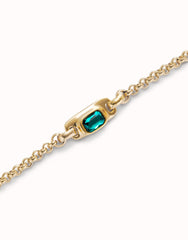 Chain Bracelet With Green Crystal - Gold