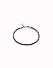 Black Leather Bracelet With Clasp - Silver