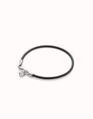 Black Leather Bracelet With Clasp - Silver