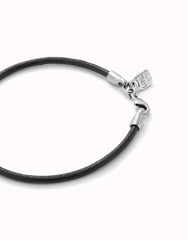 Black Leather Bracelet With Clasp - Silver